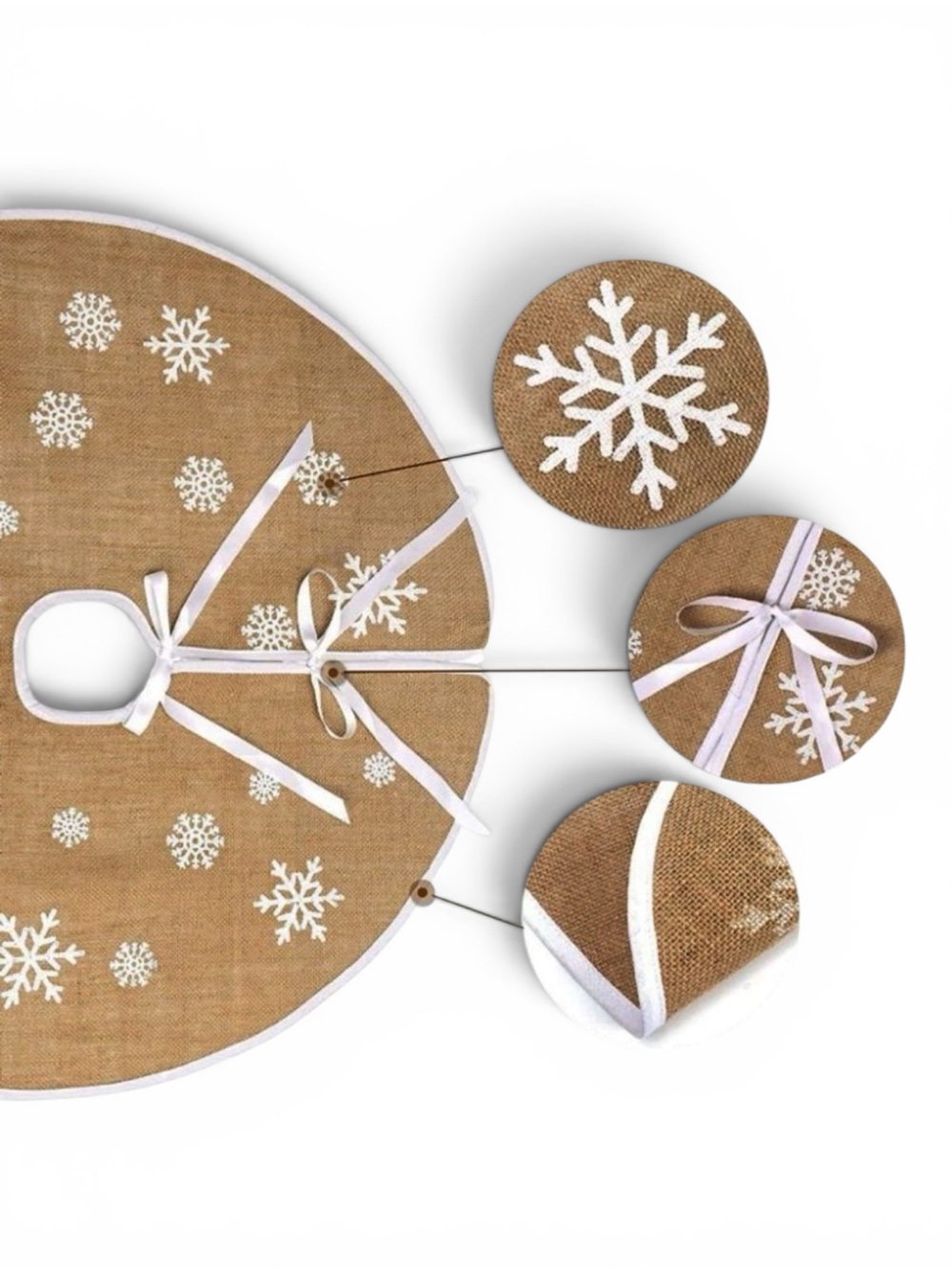 Rustic Burlap Christmas Tree Skirt – 48” Snowflake Farmhouse Style – NWT - Picture 7 of 11